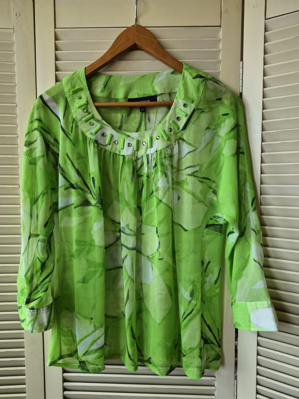 Jones Wear Sheer Blouse with Studded Scoop Neck Size 10 Petite